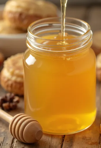 شراب الأغاف في زجاجة صغيرة بجانبها ملعقة خشبية وخلفية نظيفة