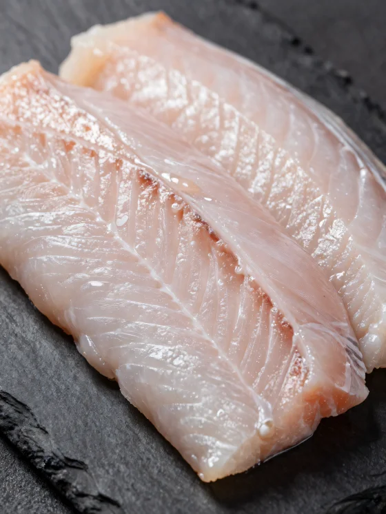 شرائح ثعبان البحر الطازجة مع التوابل على لوح تقطيع خشبي