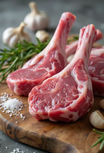 قطع لحم ضأن طازجة مع الروزماري والثوم والفلفل