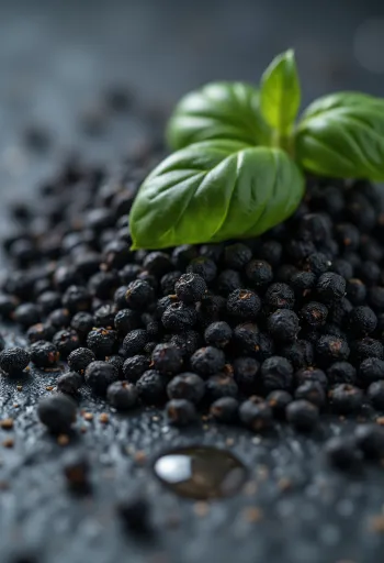 بذور ريحان في وعاء صغير، وبجانبها كوب به بذور منقوعة وهلامية