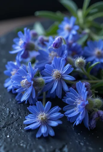 زهور لسان الثور منظفة ومحضرة على لوح تقطيع للاستخدام في المطبخ