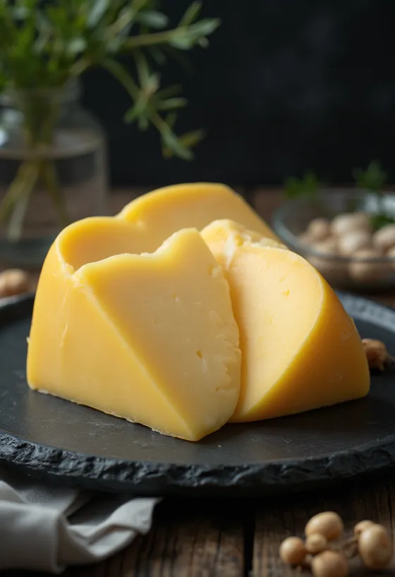 جبن إيدام طازج في وعاء سيراميك أبيض على طاولة خشبية