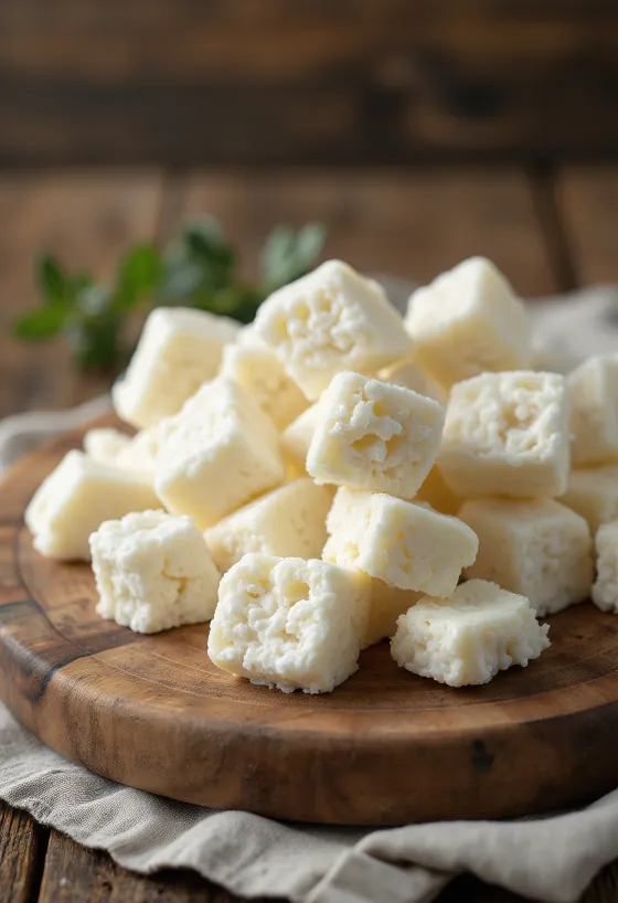 جبن أوردا الحلو الطازج بقوام حبيبي في وعاء سيراميك أبيض