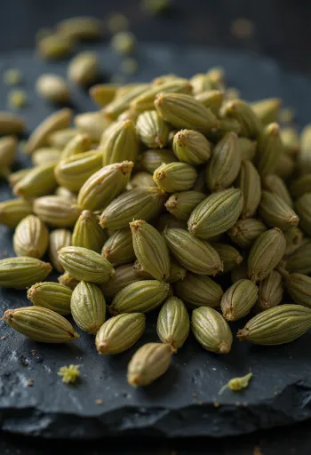 بذور شمر كاملة مجففة على سطح خشبي