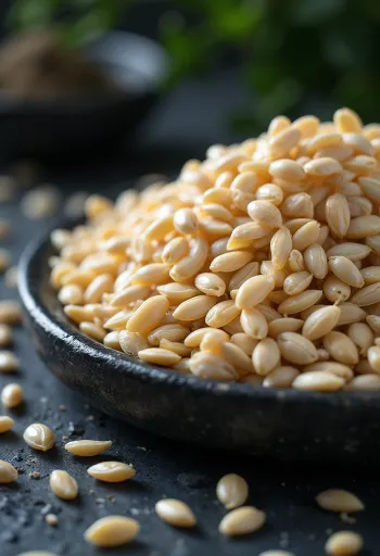 سمسم أبيض غير مقشر منثور على سطح خشبي في وعاء صغير