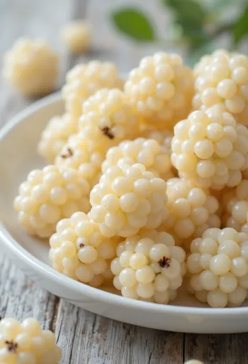 ثمار التوت الأبيض الطازجة (Morus alba) مقطعة وكاملة على سطح نظيف
