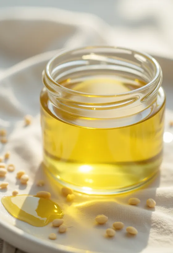 زيت السمسم الأبيض في زجاجة ووعاء بجانبه بذور السمسم