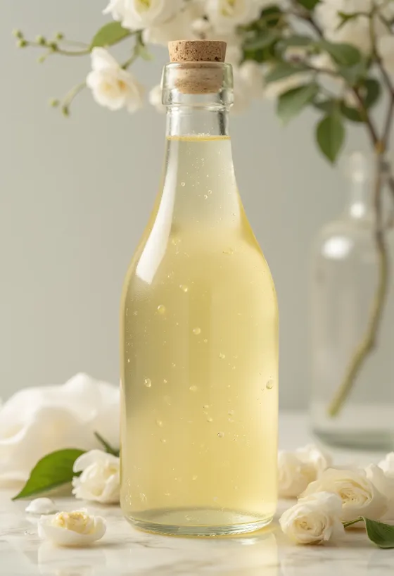 خل العنب الأبيض في وعاء زجاجي مع عنب أبيض وعصير العنب