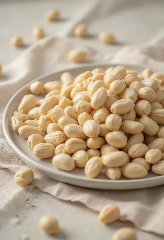 أصناف مختلفة من الصنوبر في أكوام: حبات طويلة، قصيرة وداكنة على خلفية بيضاء