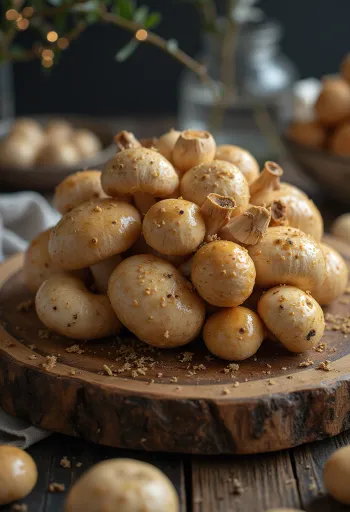 فطر العسل منظف ومقطع على لوح تقطيع أثناء التحضير