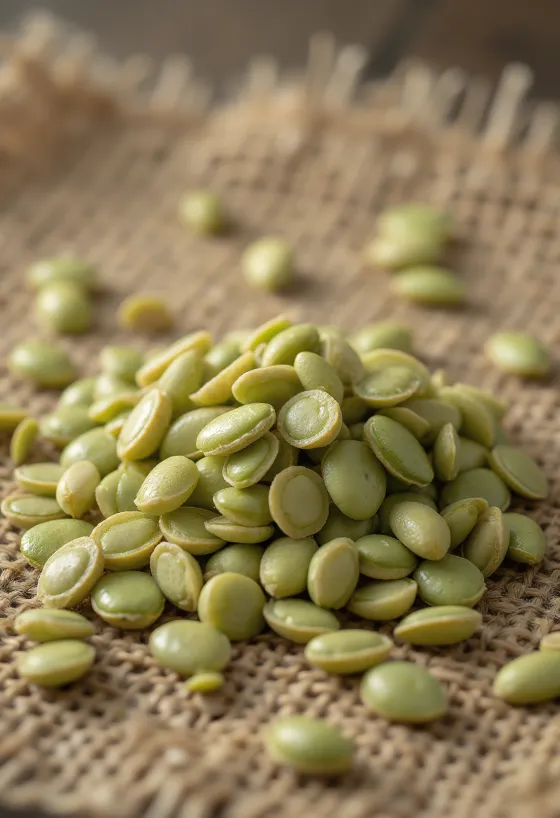 بذور قنب مقشرة عن قرب، منثورة على سطح فاتح