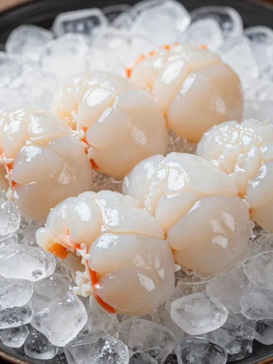 كركند طازج على لوح تقطيع خشبي ريفي مع الليمون والتوابل