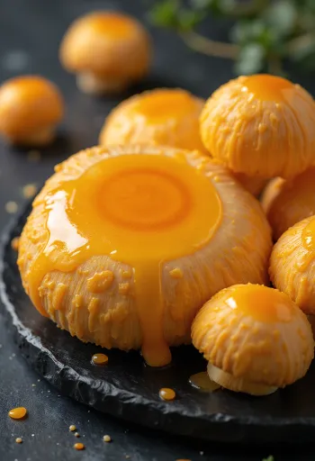 شرائح فطر غطاء الحليب الزعفراني المنظفة على لوح تقطيع