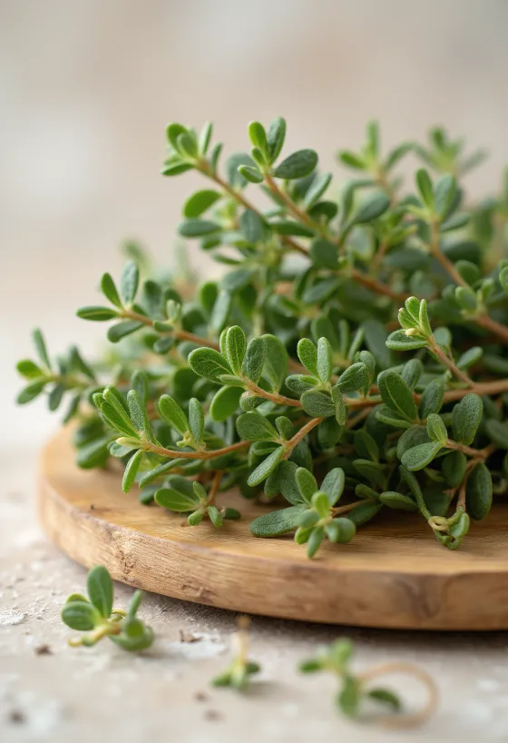 أوراق زعتر مجففة ومسحوق زعتر على سطح مطبخ