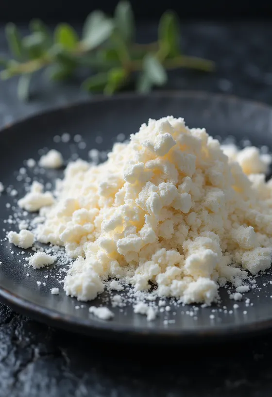 مسحوق الكاراجينان في زجاجة وملعقة على سطح فاتح