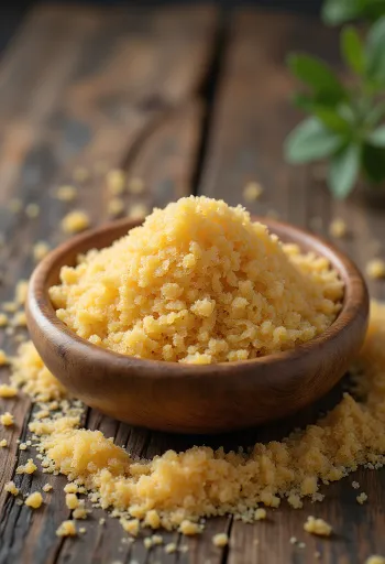 حبوب الفونيو الخام الدقيقة على سطح خشبي طبيعي