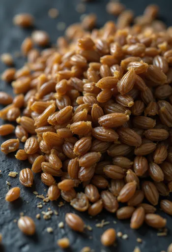 حبوب شعير محمصة على لوح تقطيع بضوء طبيعي