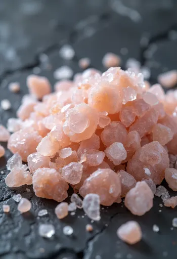 بلورات ملح الهيمالايا الوردي في وعاء زجاجي