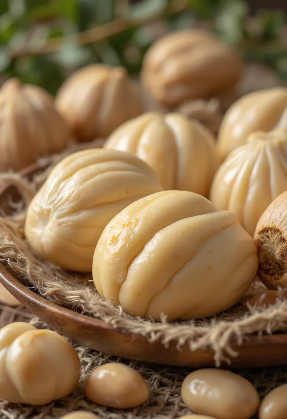 حبات جوز البيلي الفاخرة على سطح خشبي طبيعي