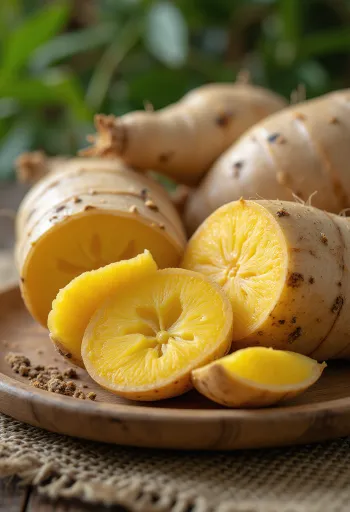 صورة لجذر الأراكاشا، شرائح مقطعة على لوح تقطيع