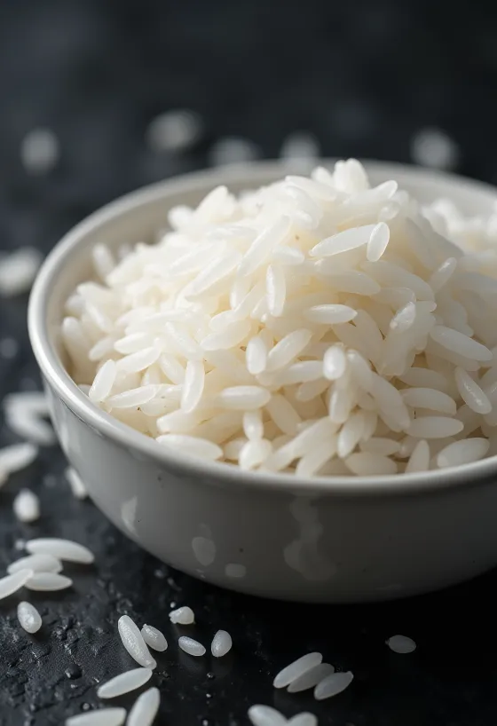 طبق من أرز الياسمين المطهو بالبخار بقوامه الطري