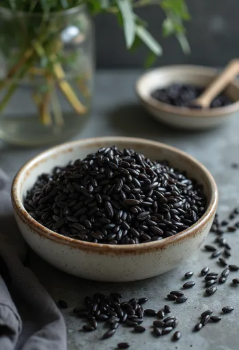 أرز بري مطهو طازج بحبيبات طويلة وداكنة اللون