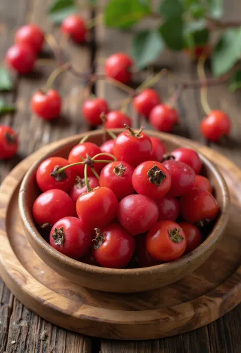 ثمار الزعرور الحمراء الطازجة ذات السطح اللامع