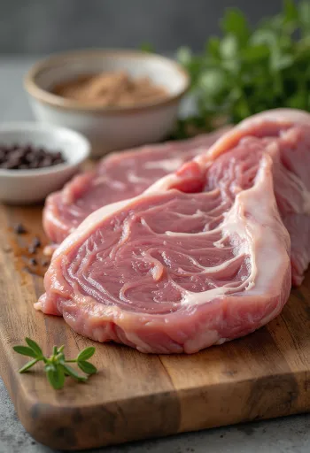 قطع فيليه لسان نيئة مقطعة على لوح تقطيع خشبي، في حالة نظيفة