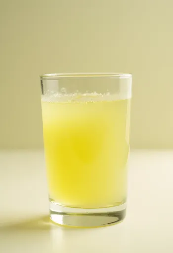 مصل اللبن في كوب زجاجي وطبق على سطح خشبي فاتح في ضوء طبيعي