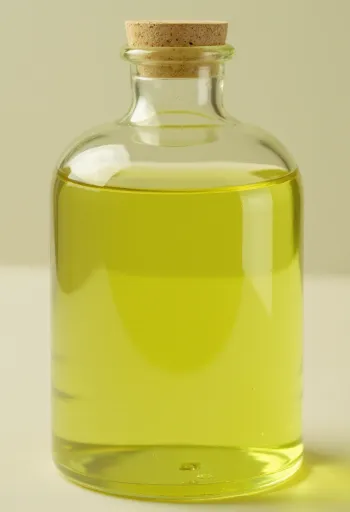 زيت بذور العنب في زجاجة شفافة ووعاء على خلفية فاتحة