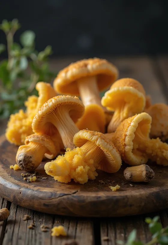 فطر الإينوكي المنظف والمقطع على لوح تقطيع خشبي