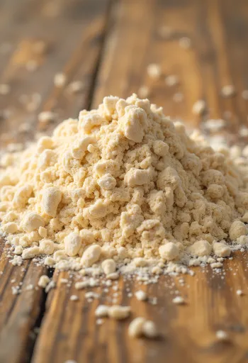 دقيق قمح كامل في وعاء ريفي ومنثور على سطح خشبي