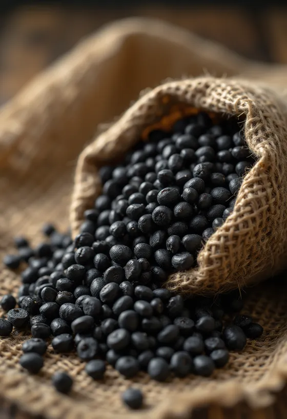 حبوب عدس الأوراد (العدس الأسود) المجففة بلون داكن وملمس طبيعي
