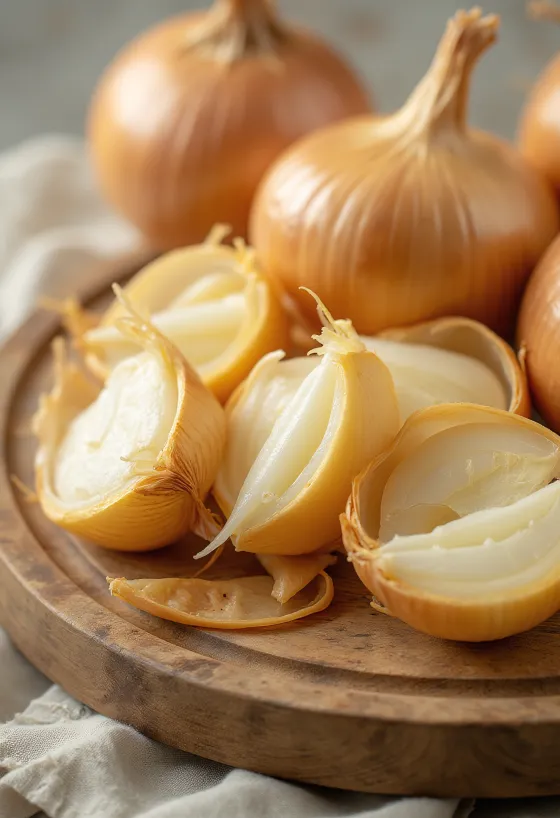 بصل أحمر كامل ومقطع شرائح على سطح ريفي