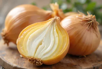 بصل أحمر كامل ومقطع شرائح على سطح ريفي