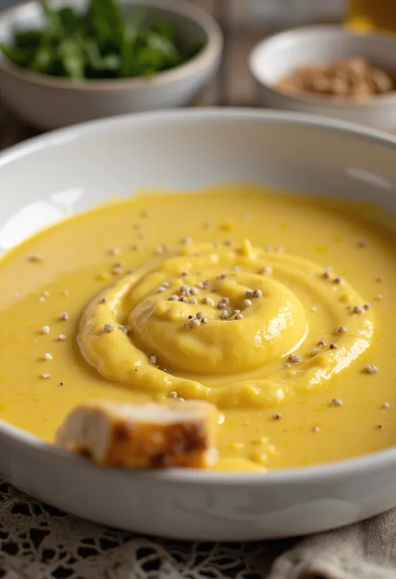 وعاء من صلصة الزنجبيل بالكريمة والكاري الساخنة