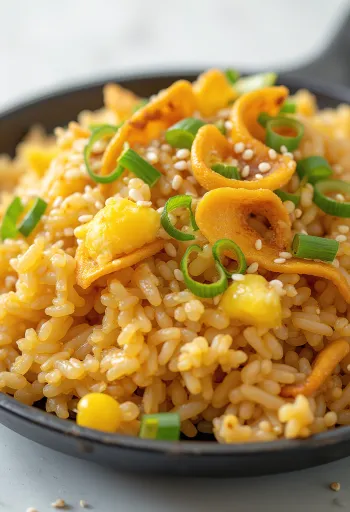 أرز بالثوم المقلي مقدم في وعاء