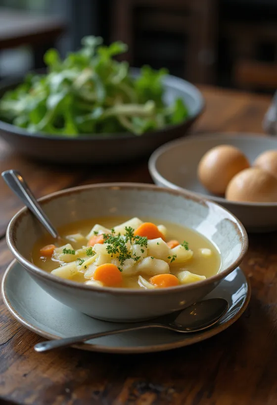 شوربة الكرنب الساقي النباتية جاهزة للتقديم