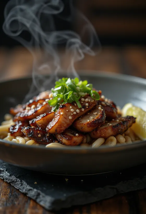 بولغوجي لحم البقر يقدم مع اللايم والثوم