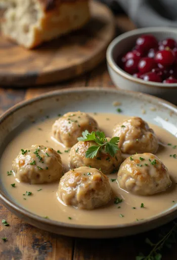 كرات اللحم بصلصة الكريمة عند التقديم