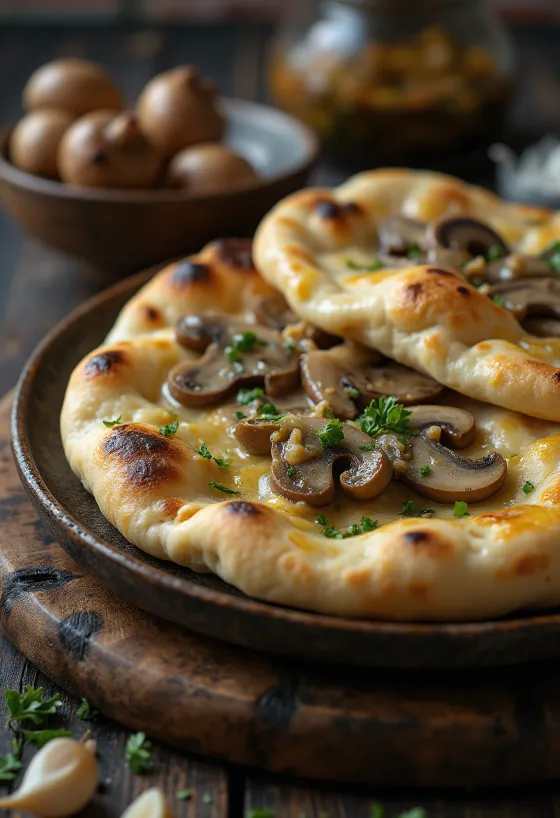 خبز نان كريمي بالفطر مقدم للتقديم