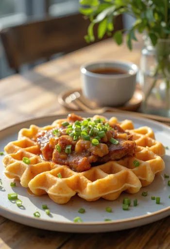 وافل الكيمتشي ولحم البقر جاهز للتقديم