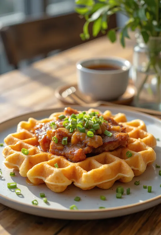 وافل الكيمتشي ولحم البقر جاهز للتقديم