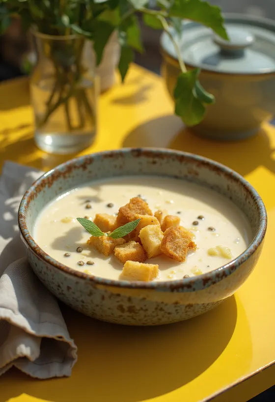 شوربة كريمة الملفوف مقدمة في طبق