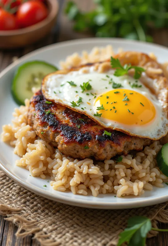 كوم تام مع فطيرة اللحم والبيض، يقدم مع كزبرة طازجة