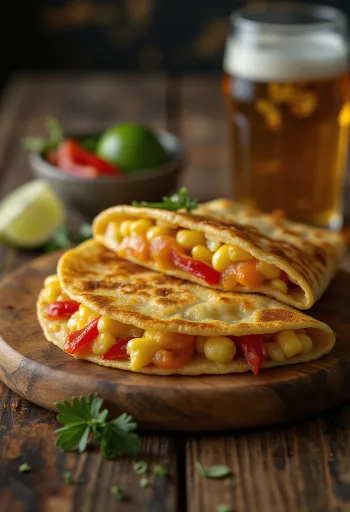 كاساديا بالذرة، مقدمة مع الجبن، الفلفل وعصير الليمون