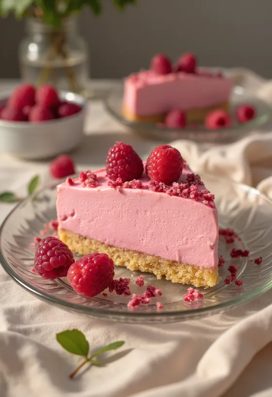 كعكة موس توت العليق مزينة بحبات التوت