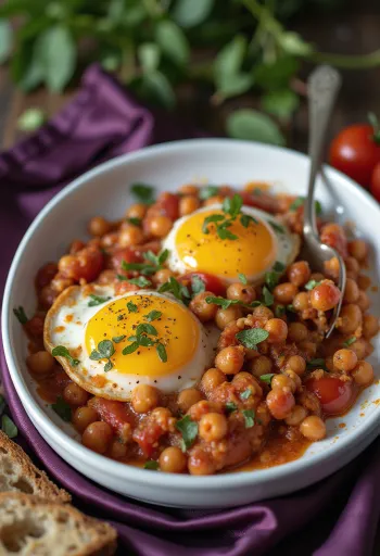 صينية الباذنجان النباتية مع الحمص جاهزة للتقديم