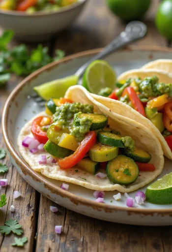 تاكوس الخضروات بصلصة خضراء