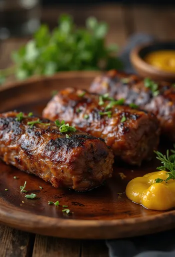 ميتيتي بلحم البقر، مشوي ويقدم طازجاً مع سلطة وخبز